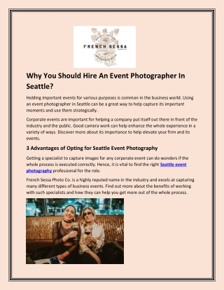 Why You Should Hire An Event Photographer In Seattle