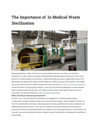 The Importance of Vacuum Autoclave Systems In Medical Waste Sterilization