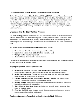 The Complete Guide to Stick Welding Procedure and Fume Extraction