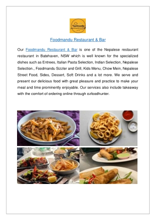 Foodmandu Restaurant Menu, Batehaven- Nepalese Cuisine