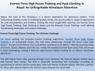 Everest Three High Passes Trekking and Peak Climbing in Nepal An Unforgettable Himalayan Adventure