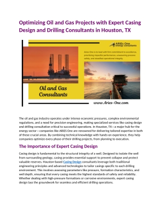 Optimizing Oil and Gas Projects with Expert Casing Design and Drilling Consultants in Houston