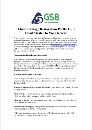 Flood damage restoration Perth