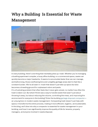 Why a Building Garbage Disposal Compactor Is Essential for Waste Management