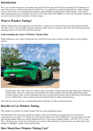 Exploring Auto Window Tinting Services: What to Expect