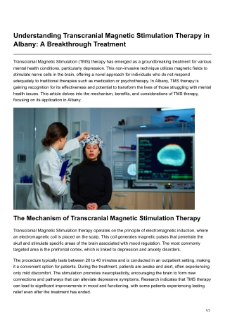 Understanding Transcranial Magnetic Stimulation Therapy in Albany A Breakthrough Treatment