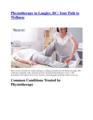 Physiotherapy in Langley BC