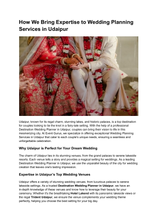 How We Bring Expertise to Wedding Planning Services in Udaipur