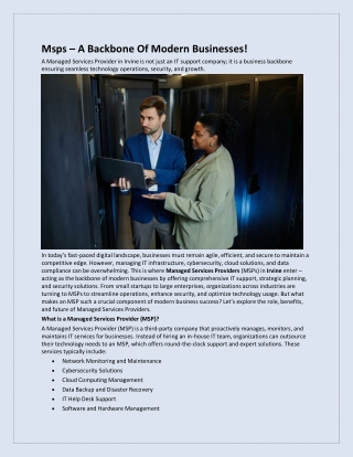 Msps – A Backbone Of Modern Businesses!