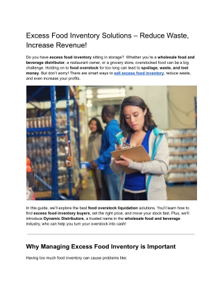 Excess Food Inventory Solutions – Reduce Waste, Increase Revenue