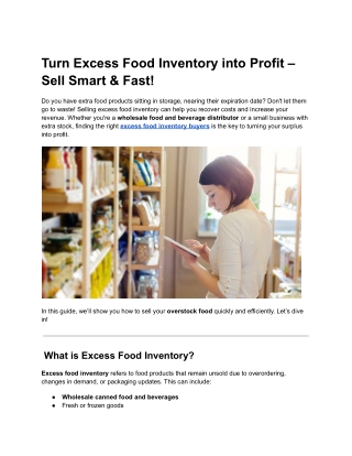 Turn Excess Food Inventory into Profit – Sell Smart & Fast