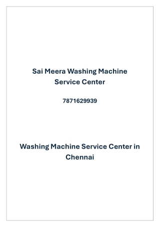 Washing Machine Service Center in Chennai