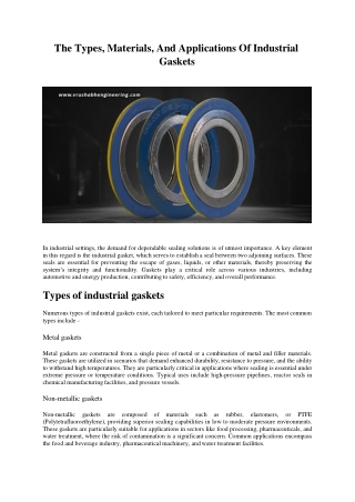 The Types, Materials, And Applications Of Industrial Gaskets