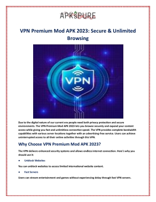 VPN Premium Mod APK 2023: Secure & Unlimited Browsing