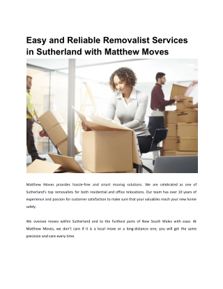 Easy and Reliable Removalist Services in Sutherland with Matthew Moves.docx