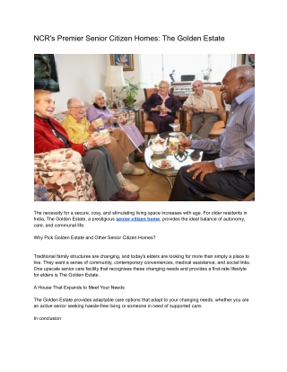 NCR's Premier Senior Citizen Homes: The Golden Estate