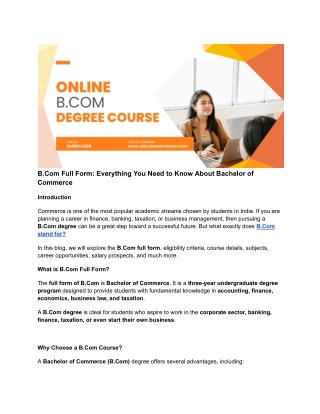 B.Com Full Form: Everything You Need to Know About Bachelor of Commerce: Educare