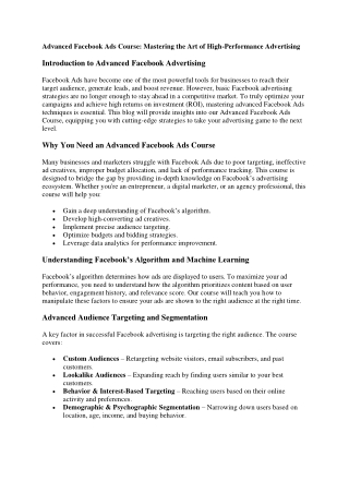 Advanced Facebook Ads Course