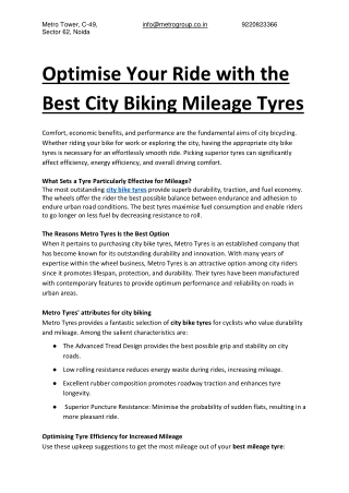 Optimise Your Ride with the Best City Biking Mileage Tyres