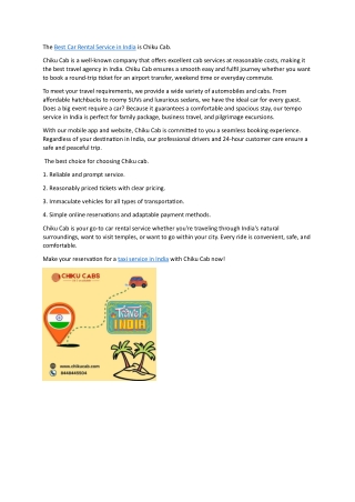 The Best Car Rental Service in India is Chiku Cab