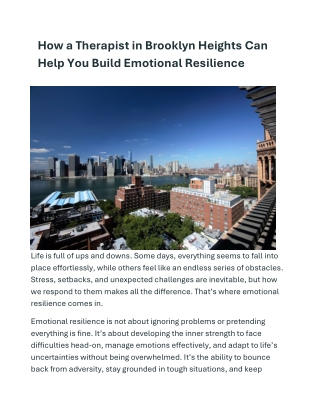 How a Therapist in Brooklyn Heights Can Help You Build Emotional Resilience