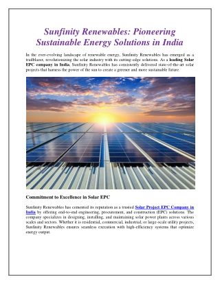 Sunfinity Renewables Pioneering Sustainable Energy Solutions in India