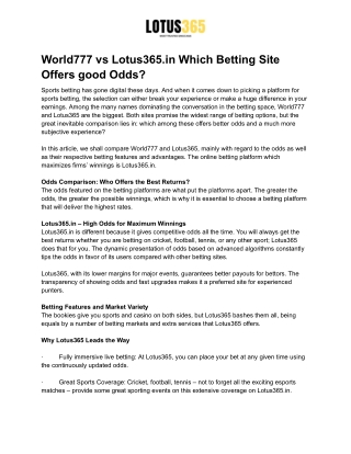 World777 vs Lotus365