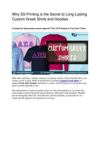 Why SS Printing is the Secret to Long-Lasting Custom Greek Shirts and Hoodies