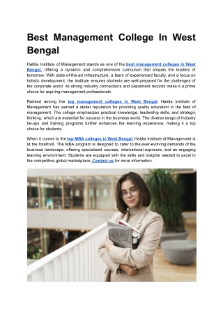 Best Management College In West Bengal