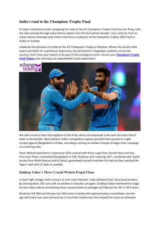 India's road to the Champions Trophy Final