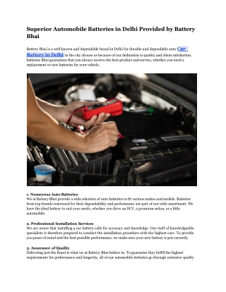 Superior Automobile Batteries in Delhi Provided by Battery Bhai