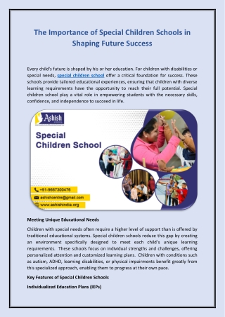 The Importance of Special Children Schools in Shaping Future Success
