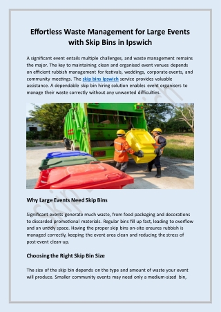 Effortless Waste Management for Large Events with Skip Bins in Ipswich