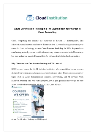 Azure Certification Training in BTM Layout