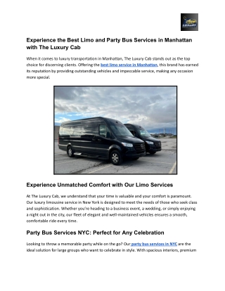 Experience the Best Limo and Party Bus Services in Manhattan with The Luxury Cab