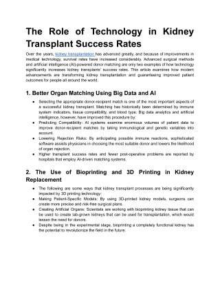 The Role of Technology in Kidney Transplant Success Rates
