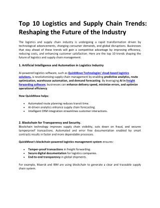 Top 10 Logistics and Supply Chain Trends Reshaping the Future