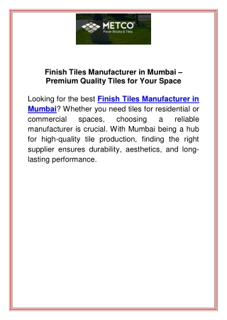 Finish Tiles Manufacturer in Mumbai  Premium Quality Tiles for Your Space