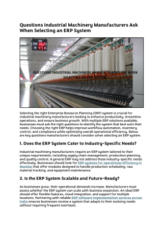 Questions Industrial Machinery Manufacturers Ask When Selecting an ERP System