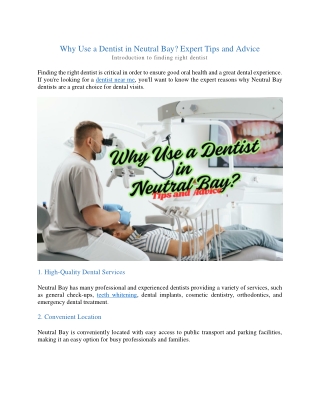 Why Use a Dentist in Neutral Bay? Expert Tips and Advice