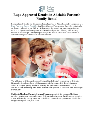 Bupa Approved Dentist in Adelaide Portrush Family Dental