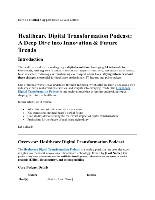 healthcare digital transformation podcast