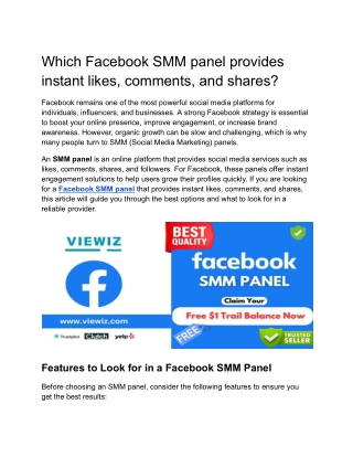 Which Facebook SMM panel provides instant likes, comments, and shares ?