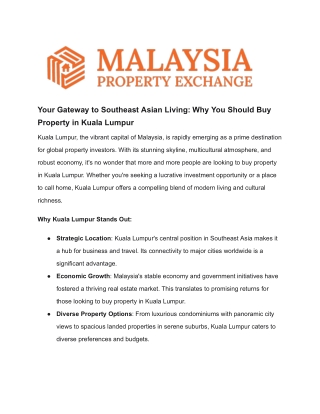 Why You Should Buy Property in Kuala Lumpur