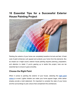 10 Essential Tips for a Successful Exterior House Painting Project