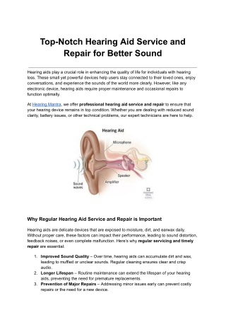 Top-Notch Hearing Aid Service and Repair for Better Sound