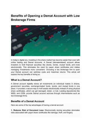 Benefits of Opening a Demat Account with Low Brokerage Firms
