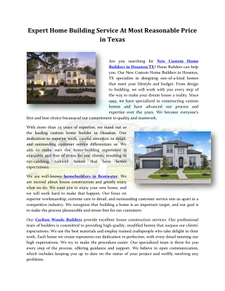 Expert Home Building Service At Most Reasonable Price in Texas