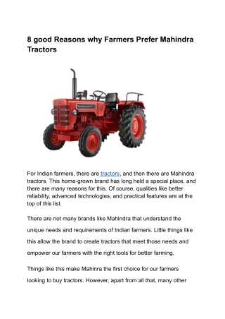8 good Reasons why Farmers Prefer Mahindra Tractors