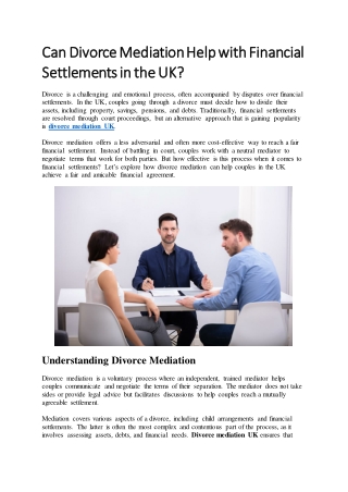 Can Divorce Mediation Help with Financial Settlements in the UK